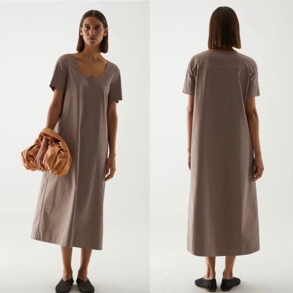 COS Long Cotton A-Line Column Maxi Dress size 8 Medium Mole Gray - Picture 13 of 13